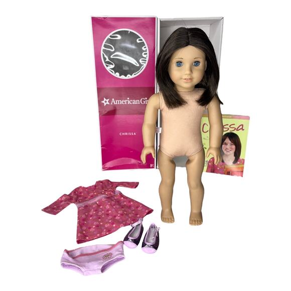 American Girl CHRISSA GOTY DOLL In Meet Outfit Dress Shoes Panties Book BOX - Picture 2 of 8